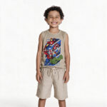 Conjunto Vingadores Short Fio Tinto Bege